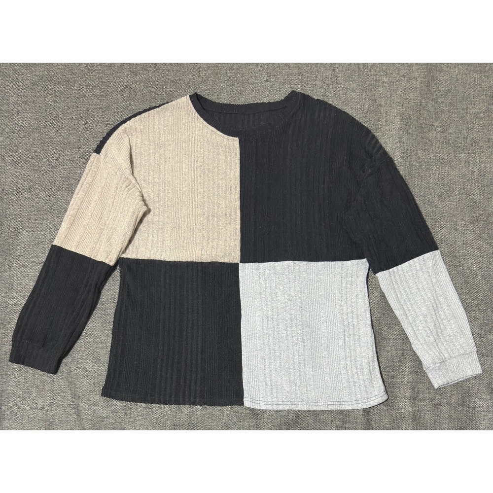 Unbranded Womens XL Top Colorblock Ribbed Long Sleeve Crew Neck Casual